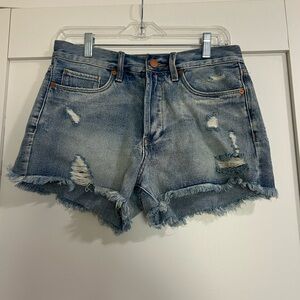 Blank NYC Frayed Hem Jean Shorts - Blue